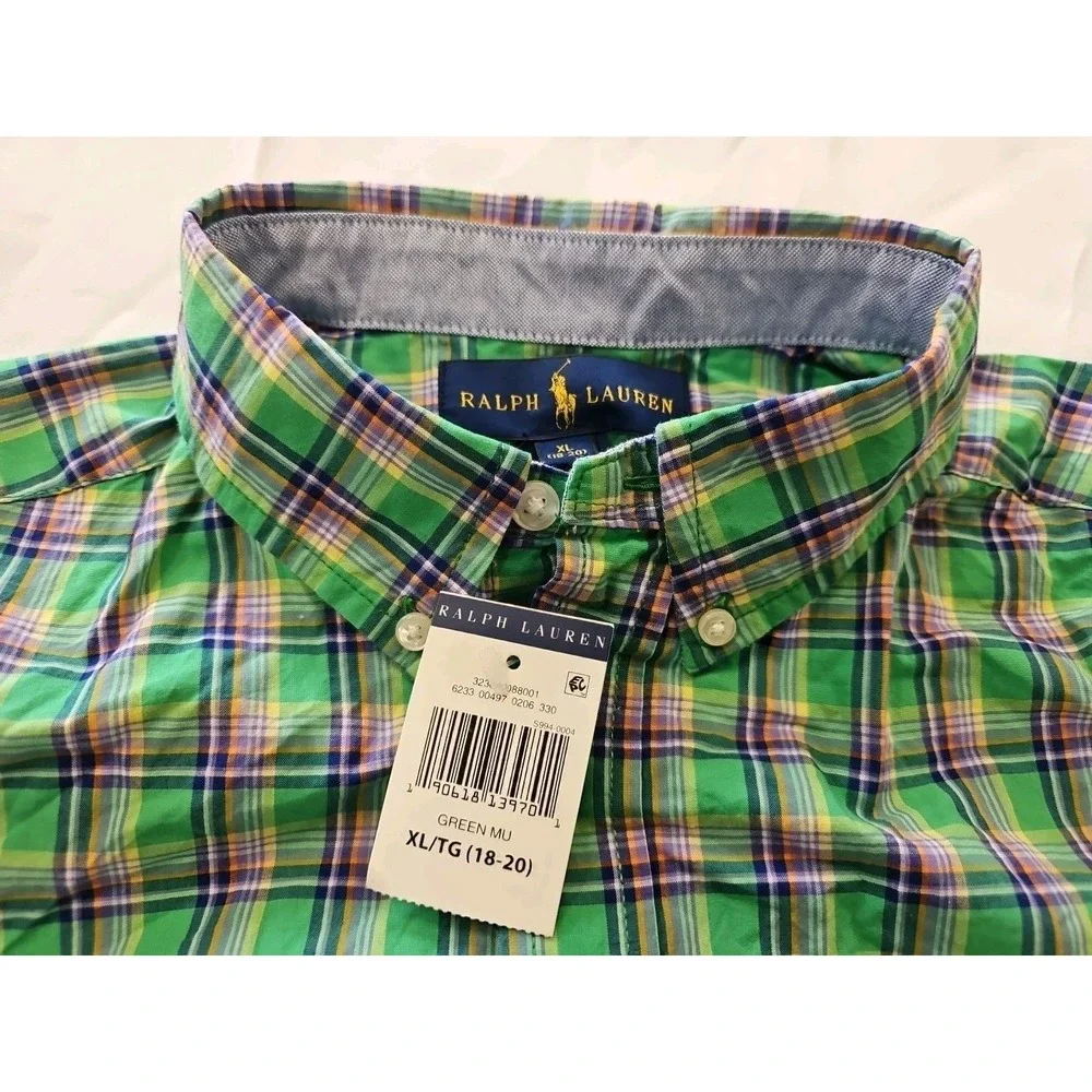 NWT RALPH LAUREN BOYS Green PLAID SHIRT  XL(18/20)